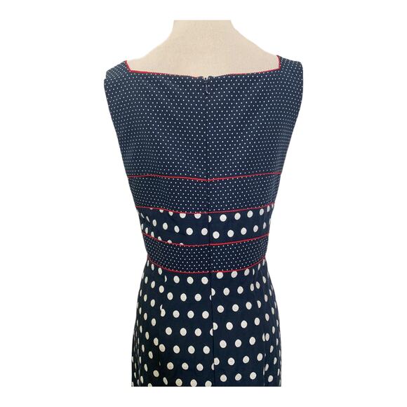 Bigio collection Blue sleeveless polka dot sheath blue lined dress size 10 - Picture 8 of 9